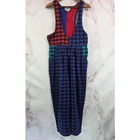 Vintage Jumpsuit Womens Small Medium 90s Gingham Checkered Slouchy Gaucho Tank - Picture 1 of 13